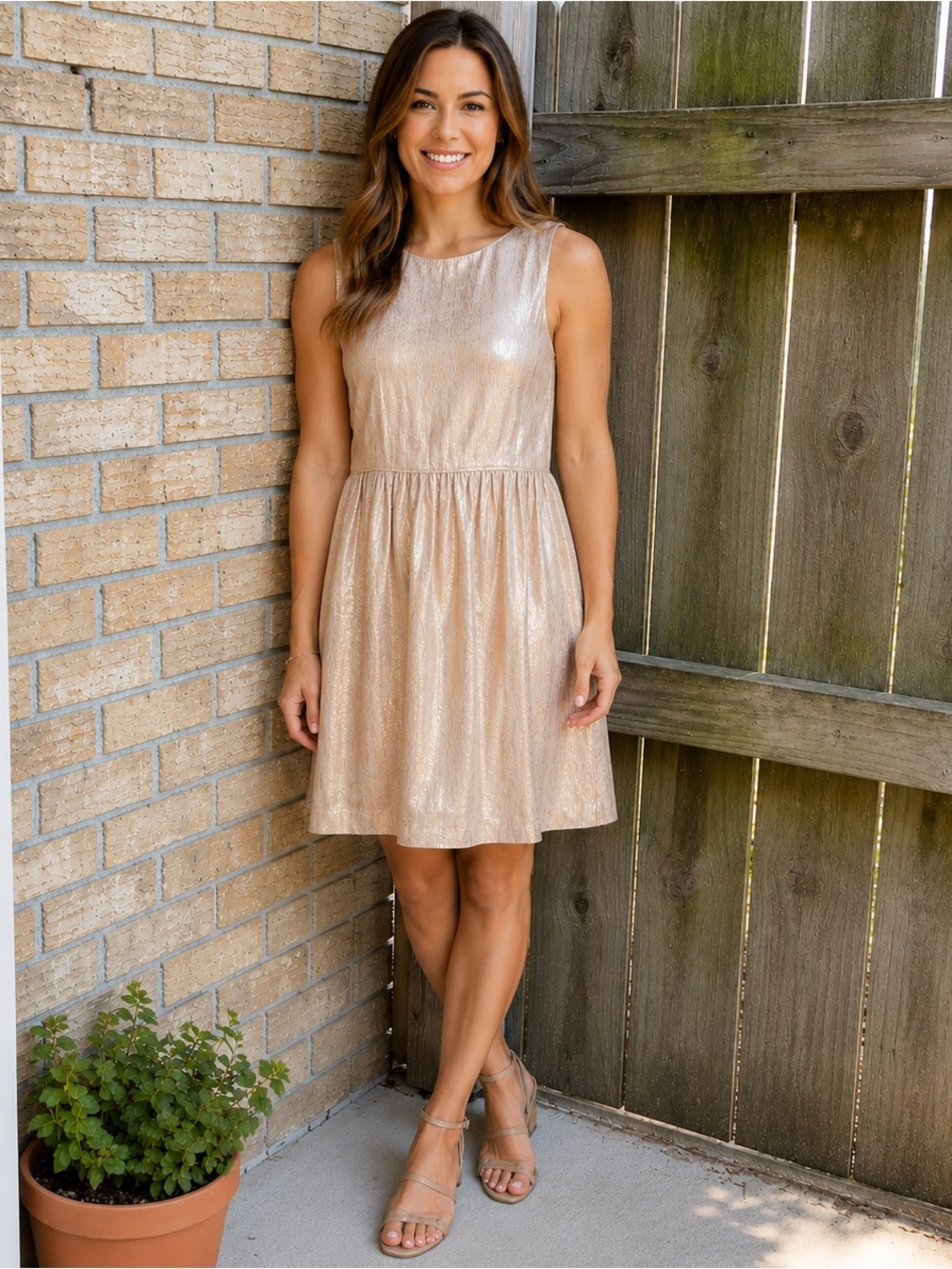 Shoshanna Metallic Champagne Mini Dress